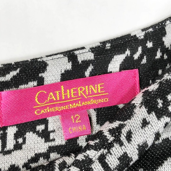 Catherine Malandrino Size 12 Dress Black Gray Shift Knee Length Knit Zip 1384 - Picture 7 of 7